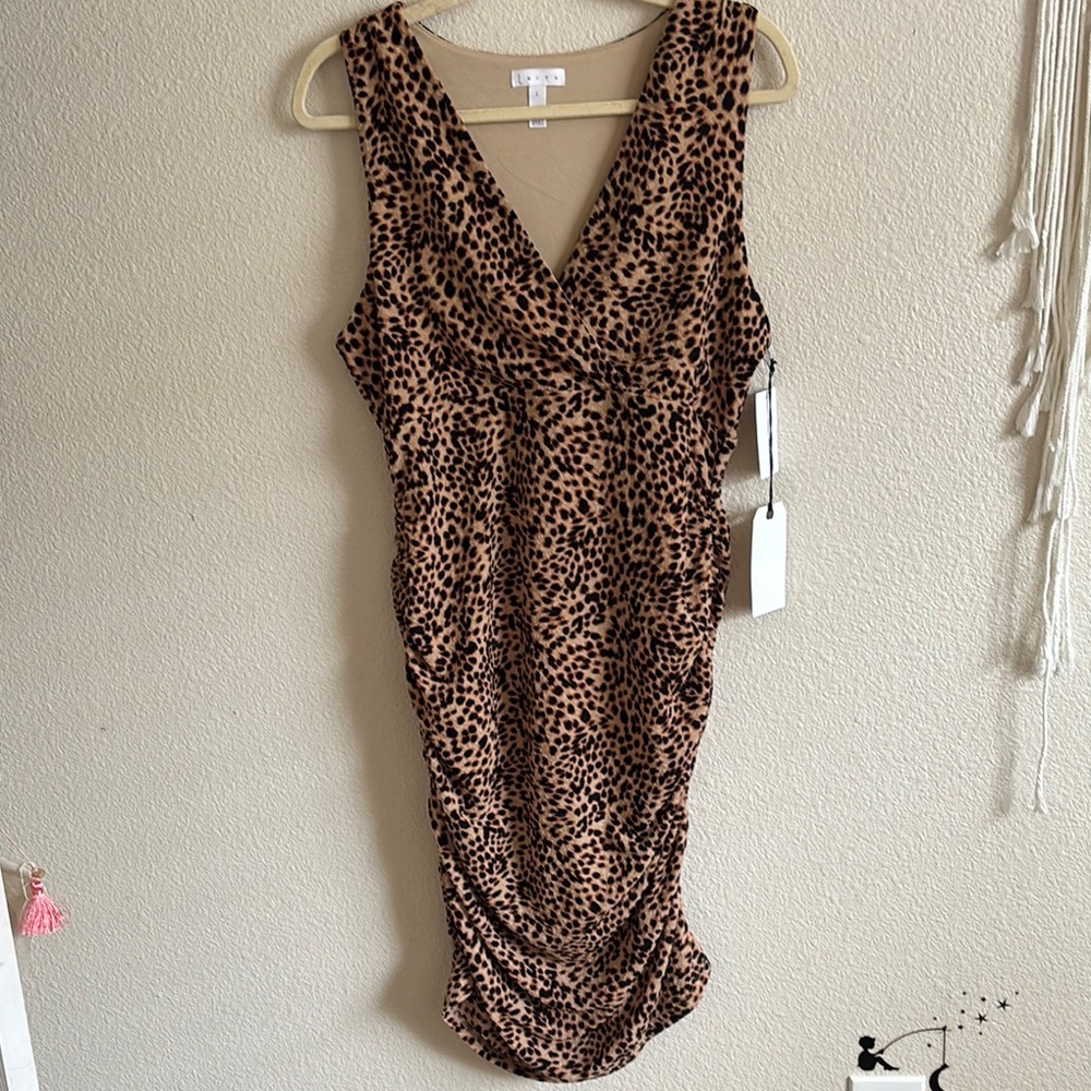 Leopard Print Ruched Sleeveless Dress